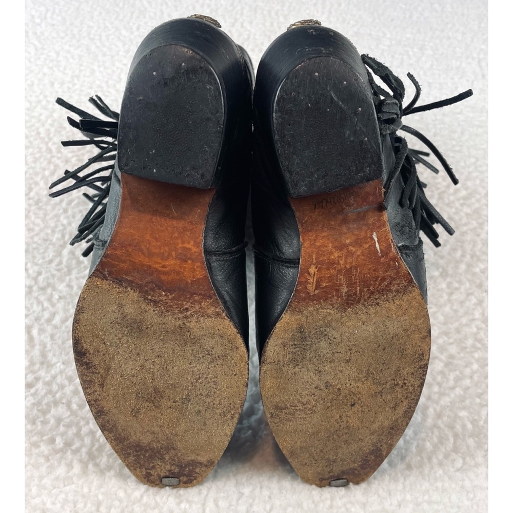 (VTG) ZODIAC • Black Genuine Leather Studded Fringe Western Cowboy Boots, 5.5 - Picture 7 of 16